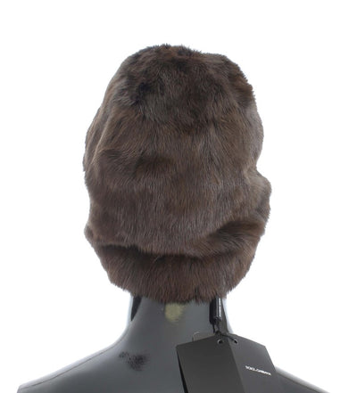 Bonnet en cachemire pour femme Dolce &amp; Gabbana en fourrure de belette marron