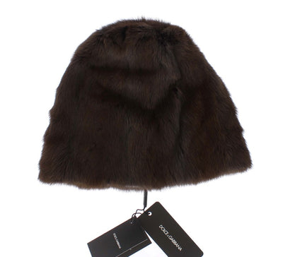 Bonnet en cachemire pour femme Dolce &amp; Gabbana en fourrure de belette marron
