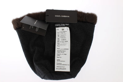 Bonnet en cachemire pour femme Dolce &amp; Gabbana en fourrure de belette marron