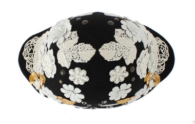 Dolce &amp; Gabbana zwarte wollen witte bloemen gouden bladhoed