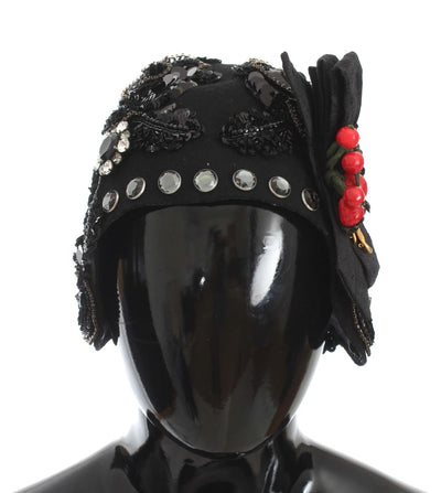 Dolce &amp; Gabbana Zwarte Kristallen Gouden Kersen Broche Hoed