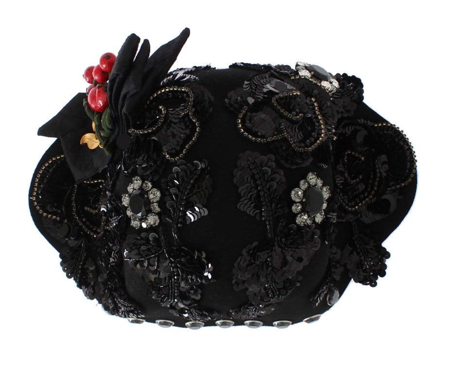 Dolce &amp; Gabbana Zwarte Kristallen Gouden Kersen Broche Hoed