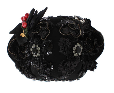 Dolce &amp; Gabbana Zwarte Kristallen Gouden Kersen Broche Hoed