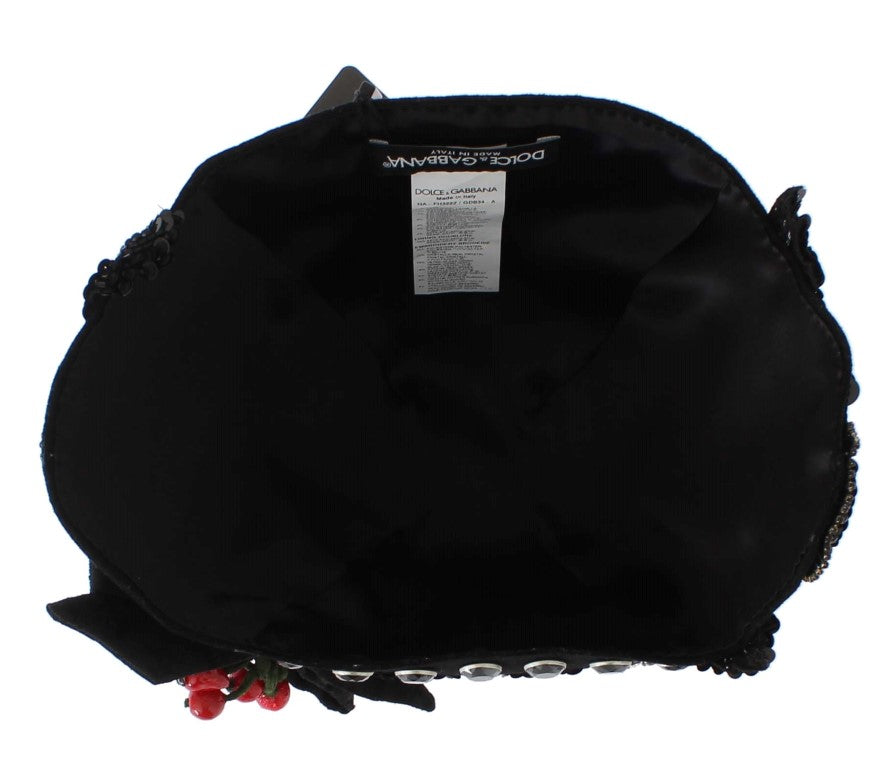 Dolce &amp; Gabbana Zwarte Kristallen Gouden Kersen Broche Hoed