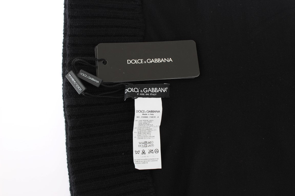 Dolce &amp; Gabbana Zwarte Gebreide Pailletten Capuchonsjaal