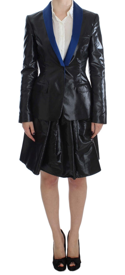 Ensemble deux pièces jupe et blazer noir et bleu Exte