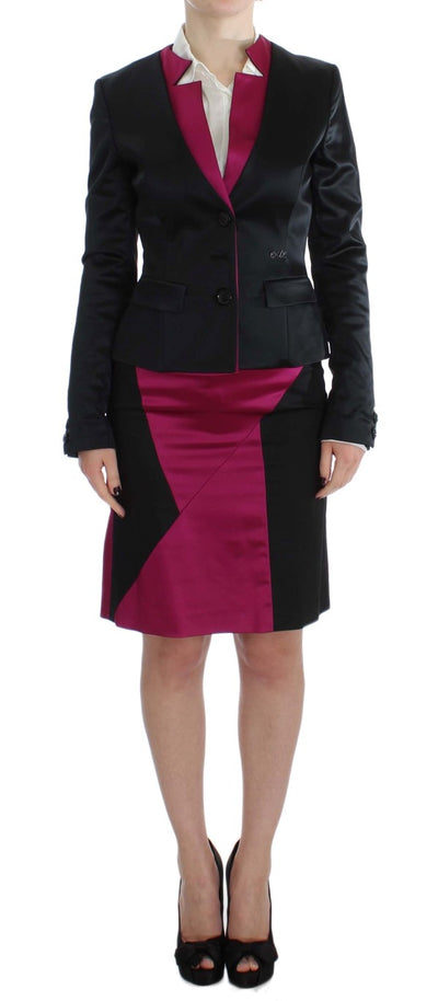 Ensemble deux pièces jupe et blazer noir et rose Exte