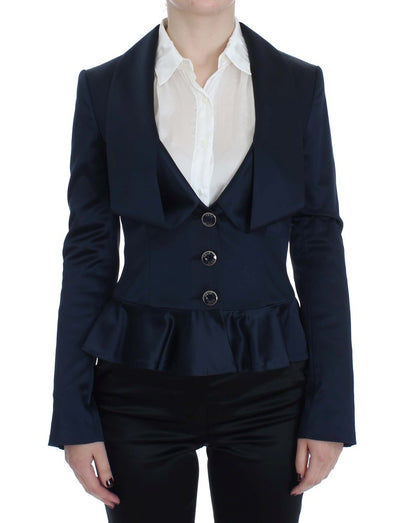 Veste blazer bleue à trois boutons et boutonnage simple Exte