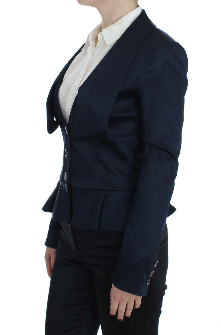Veste blazer bleue à trois boutons et boutonnage simple Exte