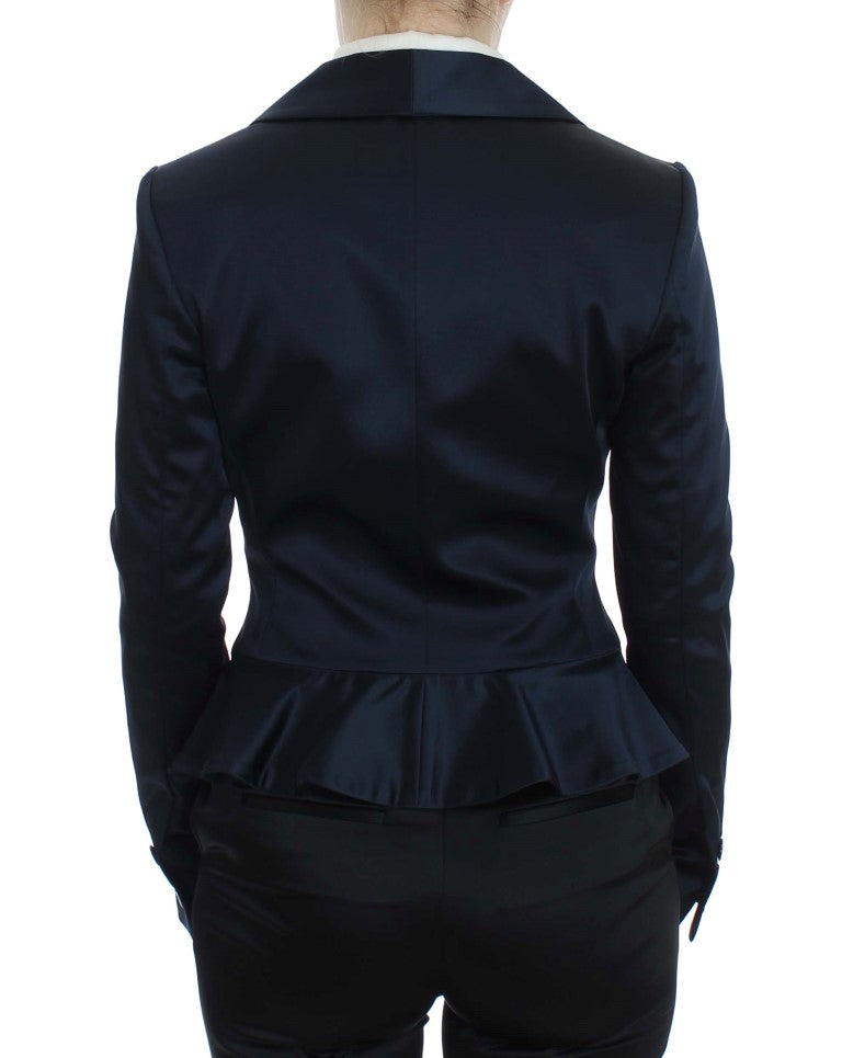 Veste blazer bleue à trois boutons et boutonnage simple Exte