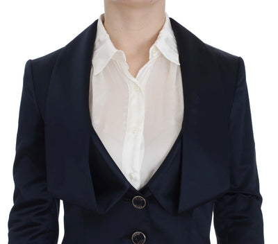 Veste blazer bleue à trois boutons et boutonnage simple Exte