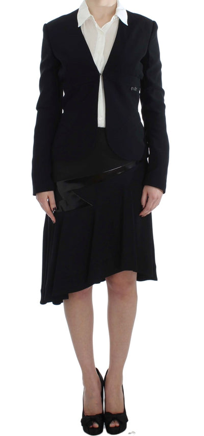Ensemble deux pièces jupe et blazer noir et bleu Exte