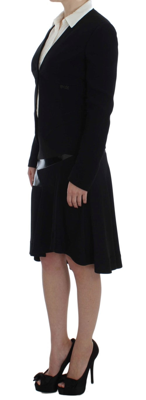 Ensemble deux pièces jupe et blazer noir et bleu Exte
