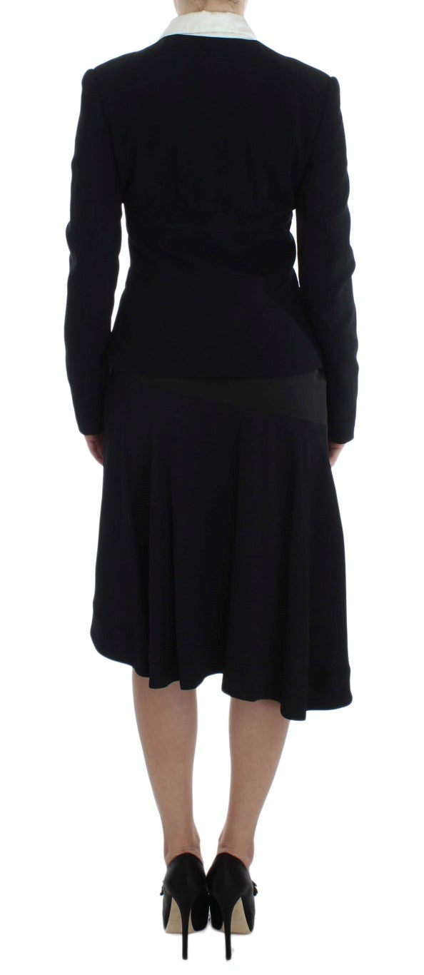 Ensemble deux pièces jupe et blazer noir et bleu Exte