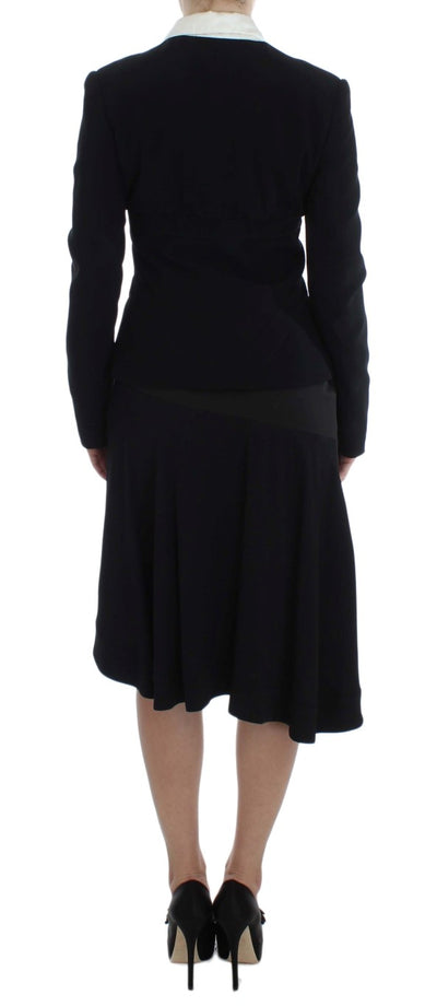 Ensemble deux pièces jupe et blazer noir et bleu Exte