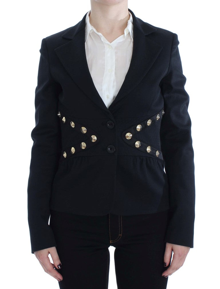 Veste blazer en coton stretch noir à clous dorés Exte