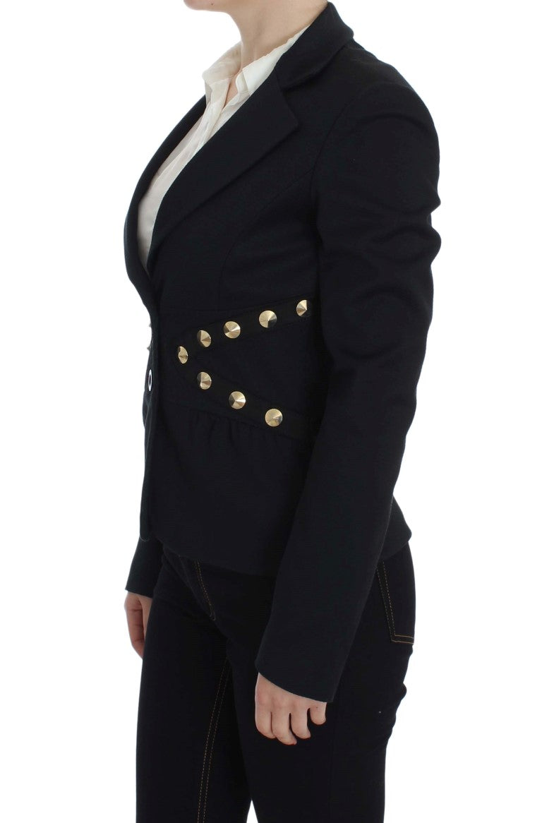 Veste blazer en coton stretch noir à clous dorés Exte