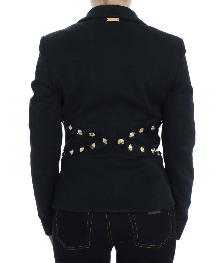 Veste blazer en coton stretch noir à clous dorés Exte
