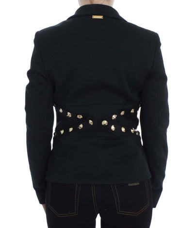Veste blazer en coton stretch noir à clous dorés Exte