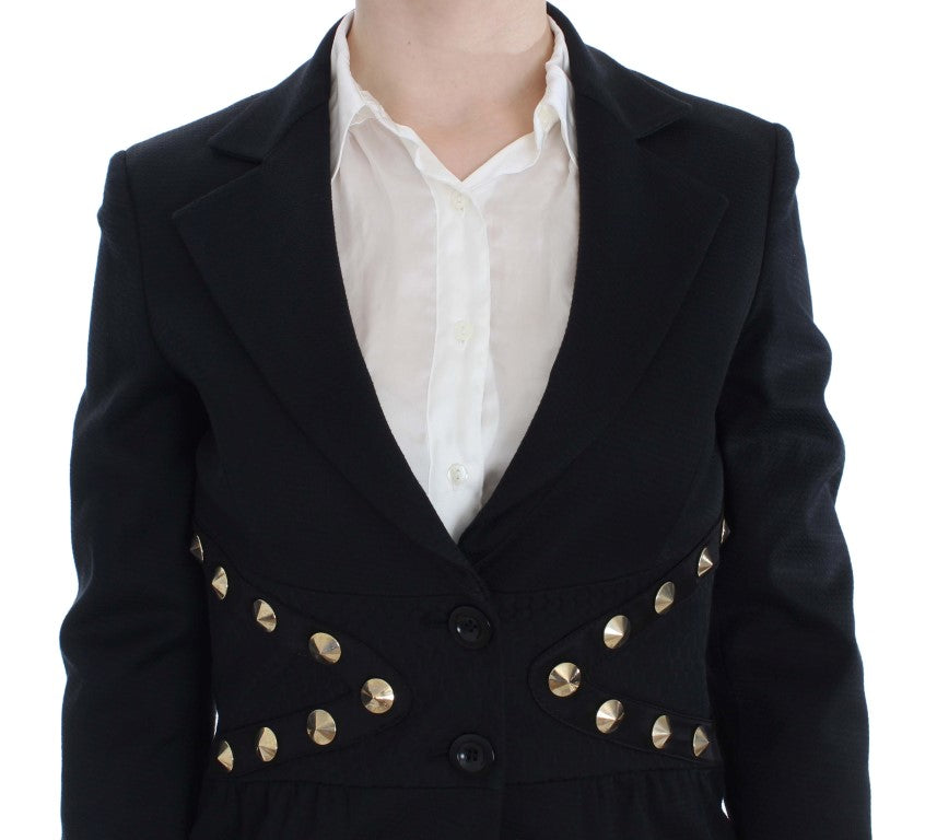 Veste blazer en coton stretch noir à clous dorés Exte