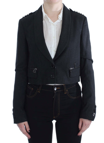 Veste courte extensible grise cloutée dorée Exte