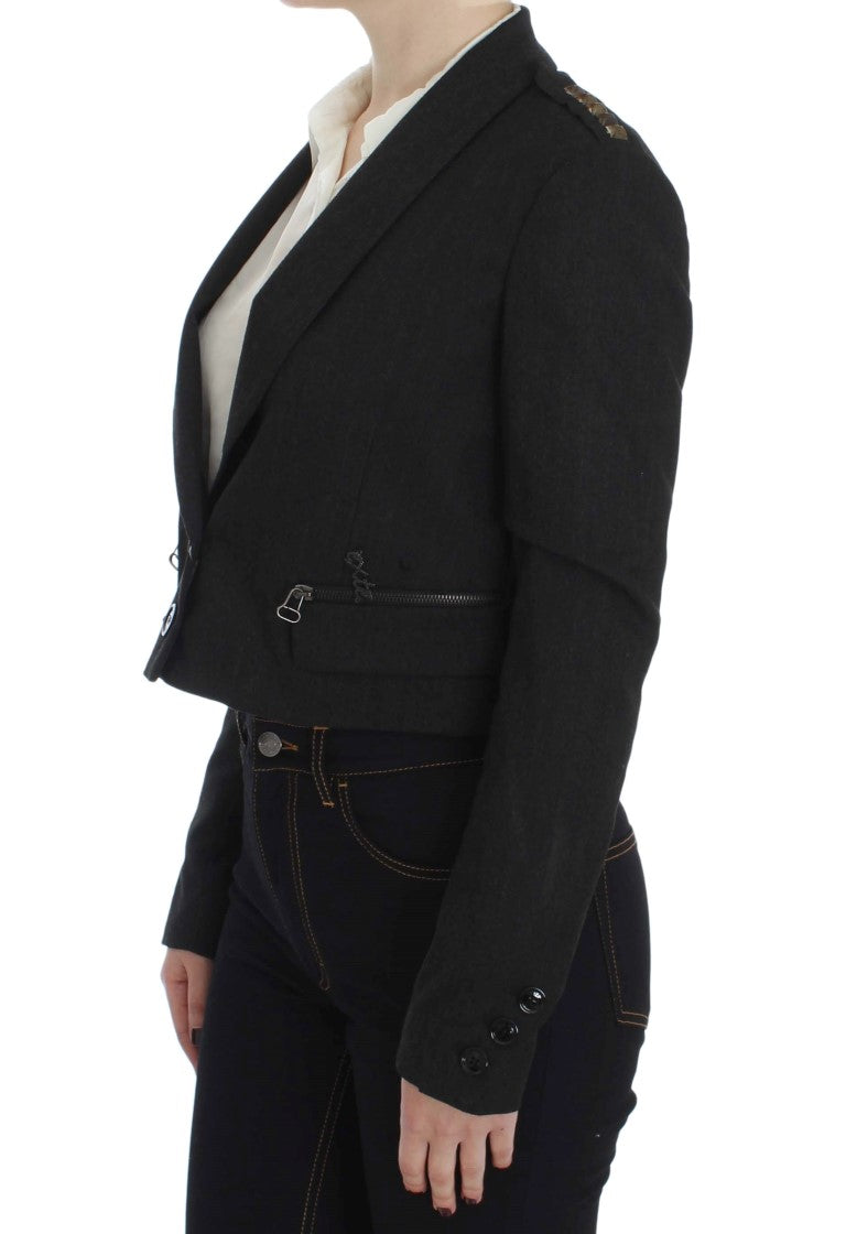 Veste courte extensible grise cloutée dorée Exte
