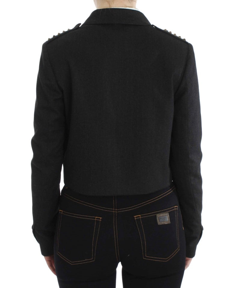 Veste courte extensible grise cloutée dorée Exte