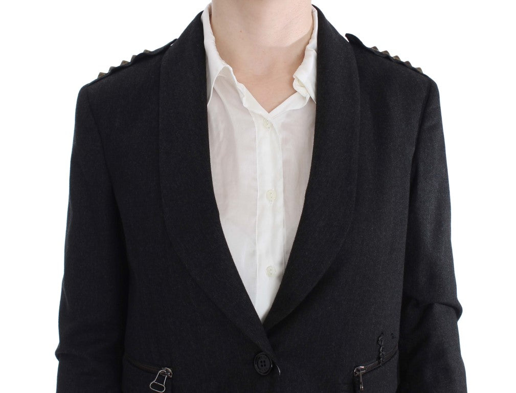 Veste courte extensible grise cloutée dorée Exte
