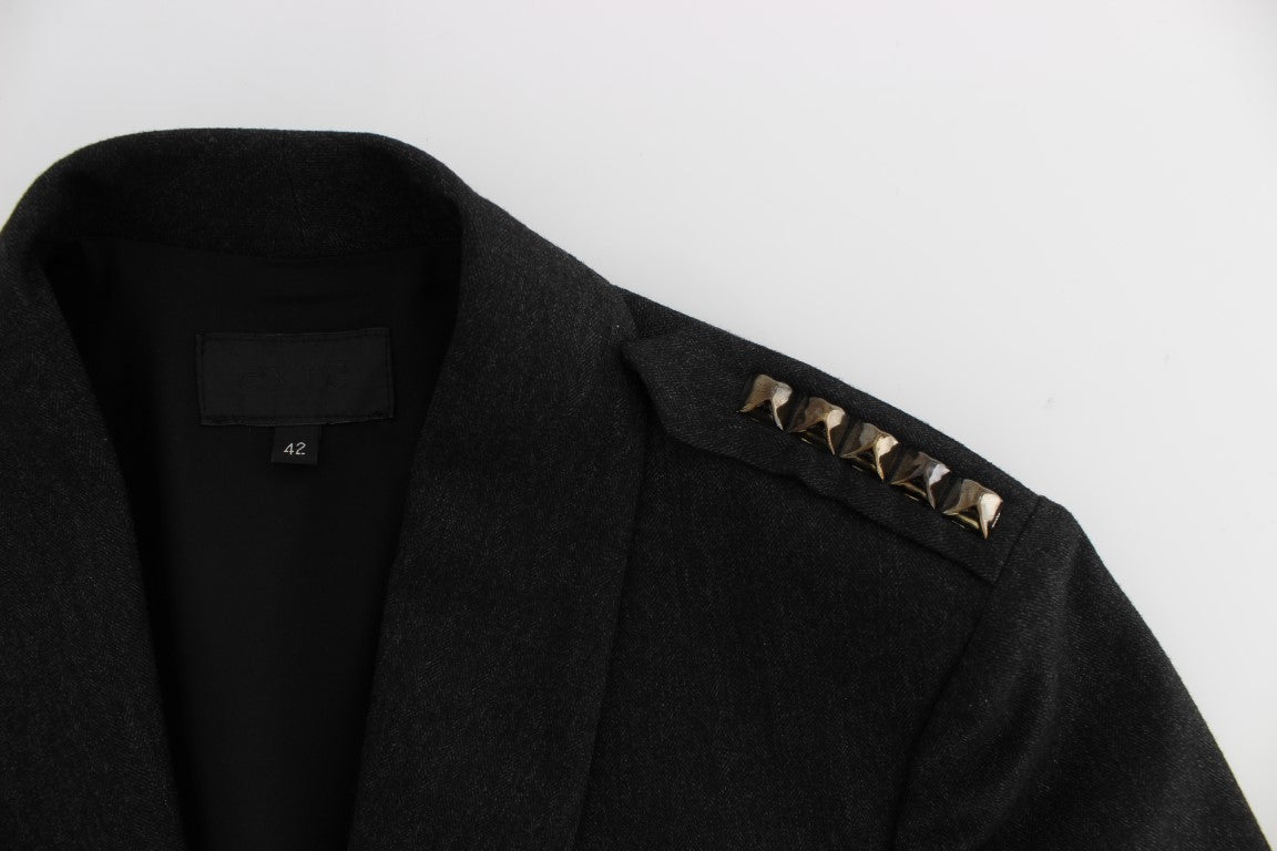 Veste courte extensible grise cloutée dorée Exte