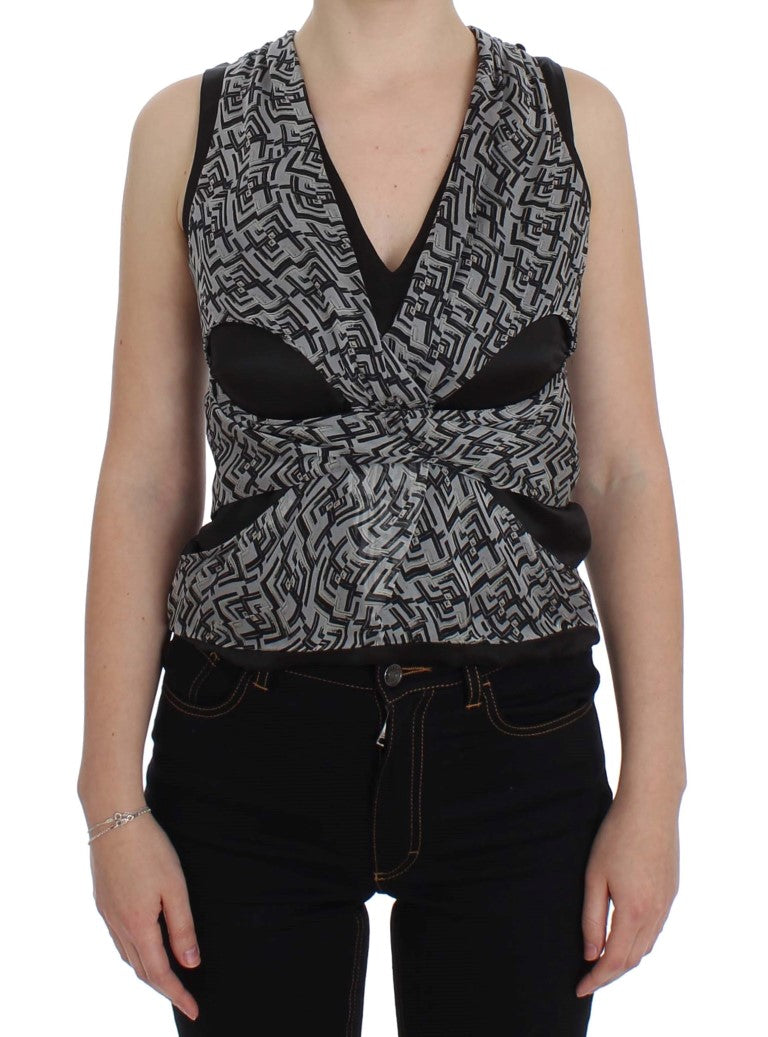 Karl Lagerfeld Grijs Zwarte Zijden Blouse Top
