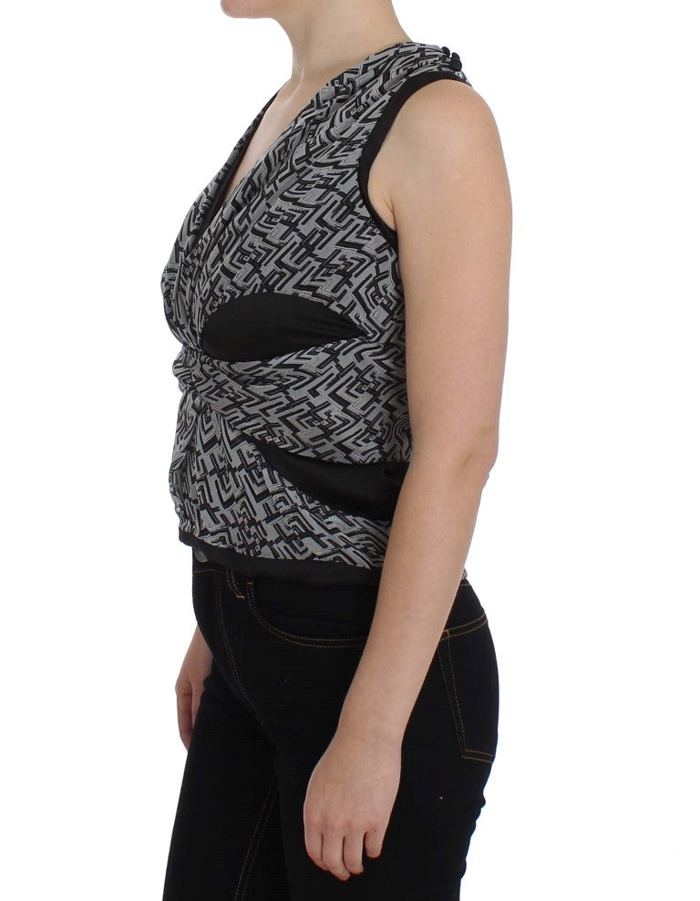 Karl Lagerfeld Grijs Zwarte Zijden Blouse Top