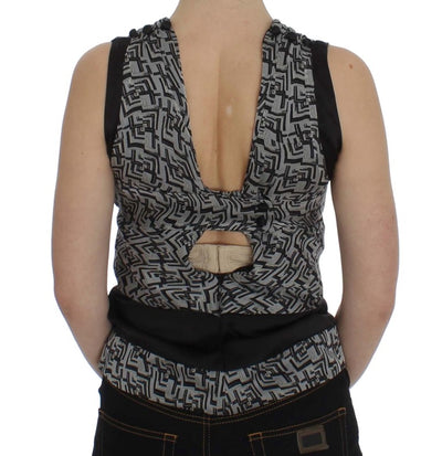 Karl Lagerfeld Grijs Zwarte Zijden Blouse Top