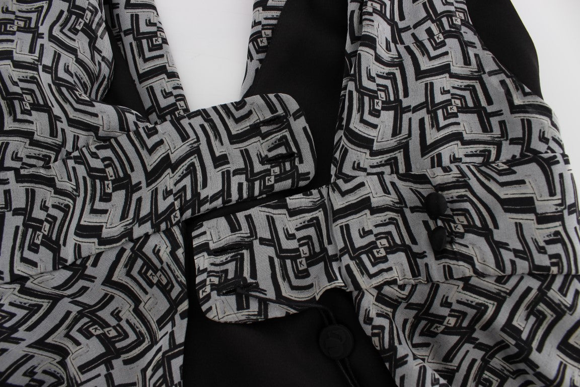 Karl Lagerfeld Grijs Zwarte Zijden Blouse Top