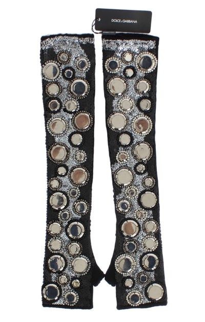 Dolce &amp; Gabbana Zwarte Kasjmier Pailletten Vingerloze Handschoenen