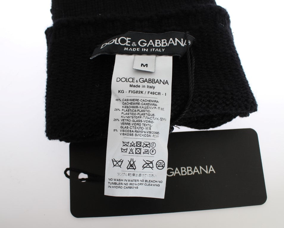 Dolce &amp; Gabbana Zwarte Kasjmier Pailletten Vingerloze Handschoenen