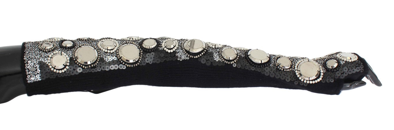 Dolce &amp; Gabbana Zwarte Kasjmier Pailletten Vingerloze Handschoenen