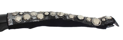 Dolce &amp; Gabbana Zwarte Kasjmier Pailletten Vingerloze Handschoenen