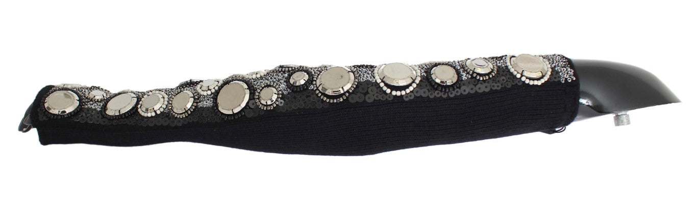 Dolce &amp; Gabbana Zwarte Kasjmier Pailletten Vingerloze Handschoenen