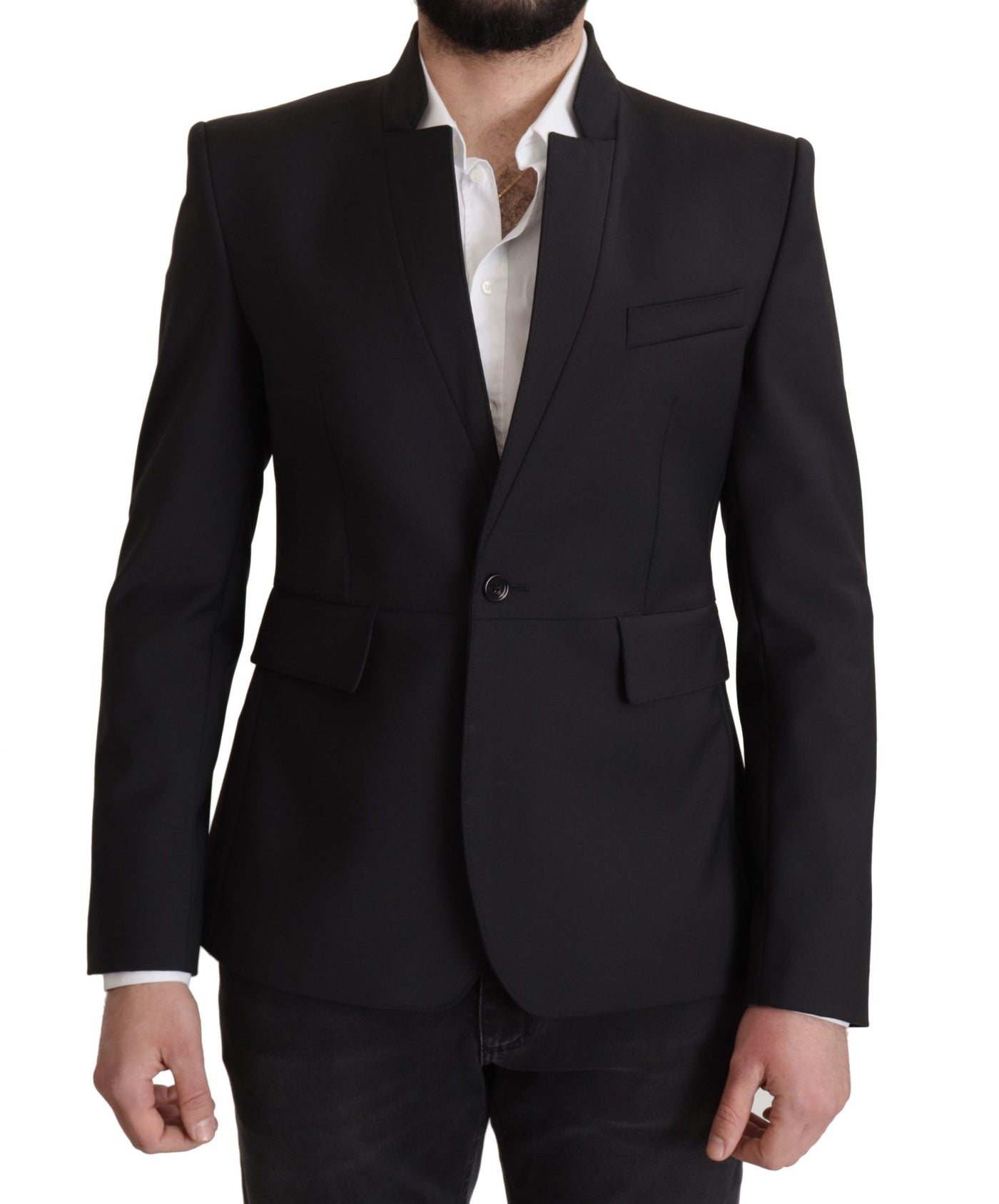 Dolce &amp; Gabbana Zwarte Wollen Enkelrijsjas Heren Blazer