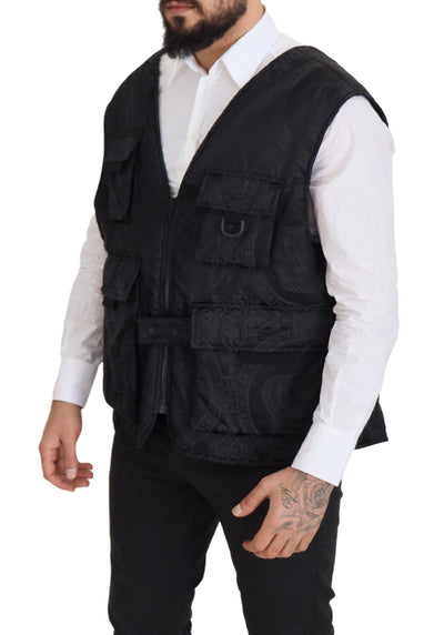 Dolce &amp; Gabbana zwart nylon mouwloos jack met volledige ritssluiting