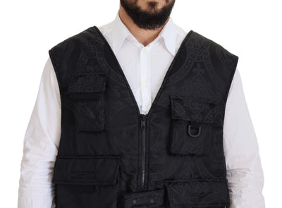 Dolce &amp; Gabbana zwart nylon mouwloos jack met volledige ritssluiting