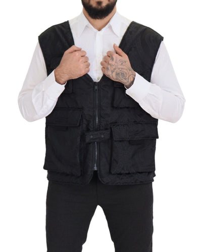 Dolce &amp; Gabbana zwart nylon mouwloos jack met volledige ritssluiting