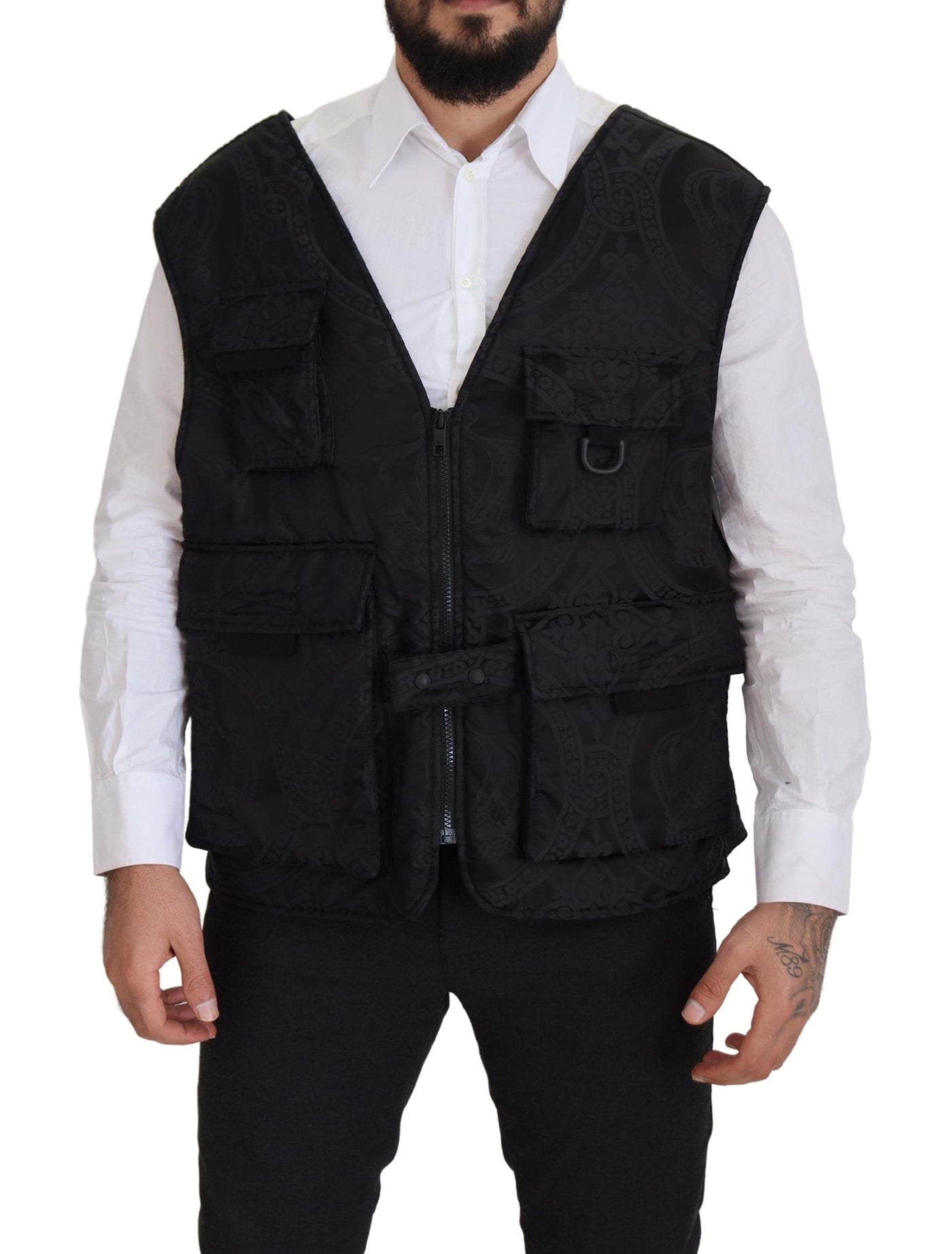 Dolce &amp; Gabbana zwart nylon mouwloos jack met volledige ritssluiting