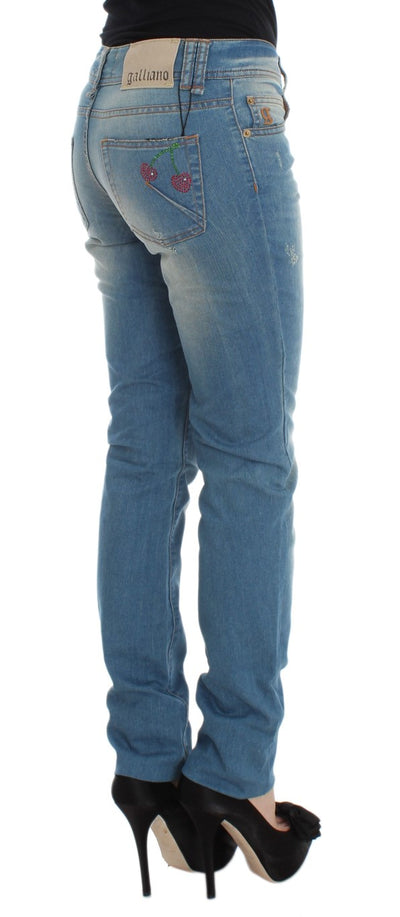 John Galliano Blue Wash Slim Fit Jeans van Katoenmix