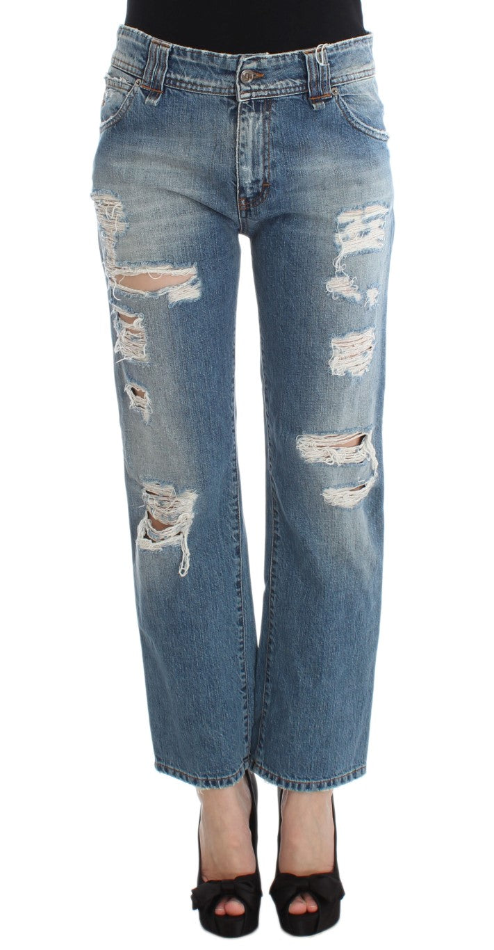 John Galliano Blue Wash Katoenen Boyfriend Fit Cropped Jeans