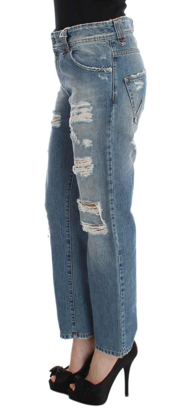 John Galliano Blue Wash Katoenen Boyfriend Fit Cropped Jeans
