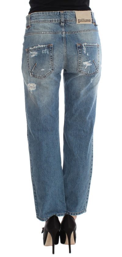 John Galliano Blue Wash Katoenen Boyfriend Fit Cropped Jeans