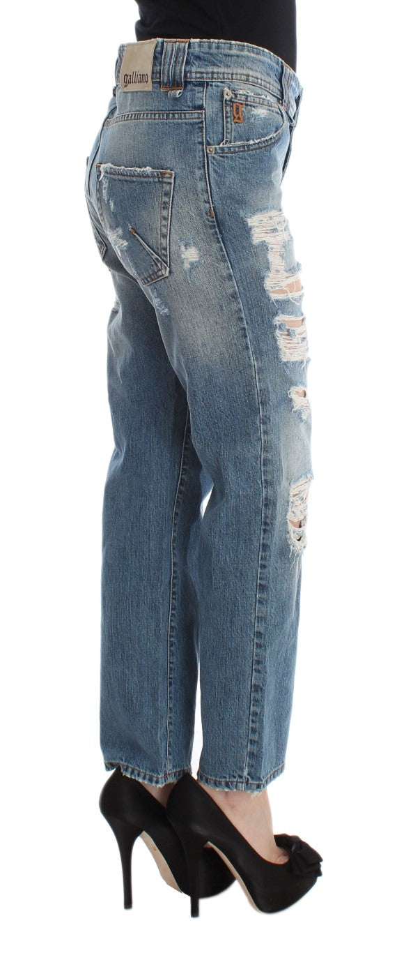 John Galliano Blue Wash Katoenen Boyfriend Fit Cropped Jeans