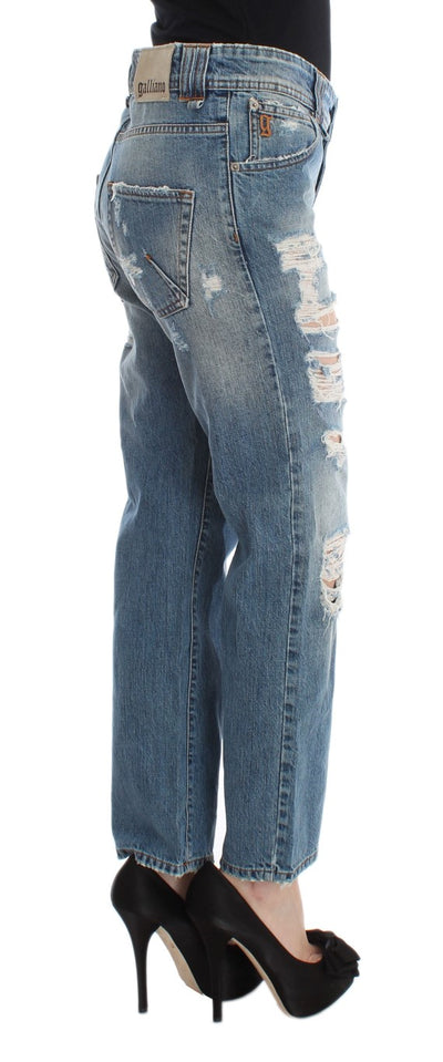 John Galliano Blue Wash Katoenen Boyfriend Fit Cropped Jeans