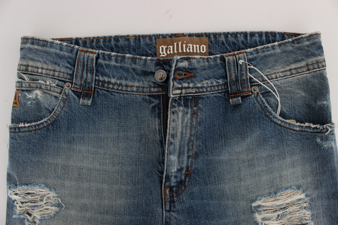 John Galliano Blue Wash Katoenen Boyfriend Fit Cropped Jeans